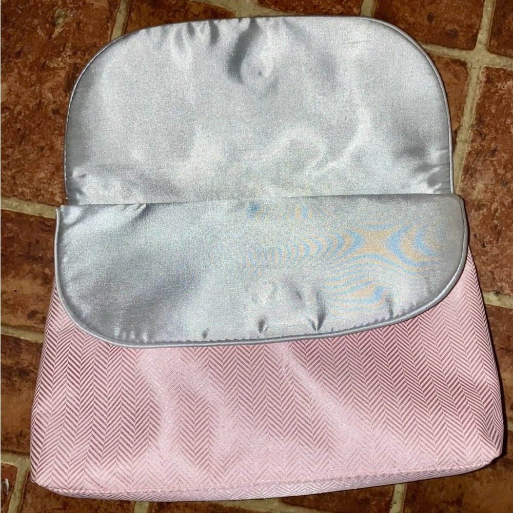 RL Pink Fold-Over Makeup Cosmetic Bag with Silver Trim - Picture 3 of 5